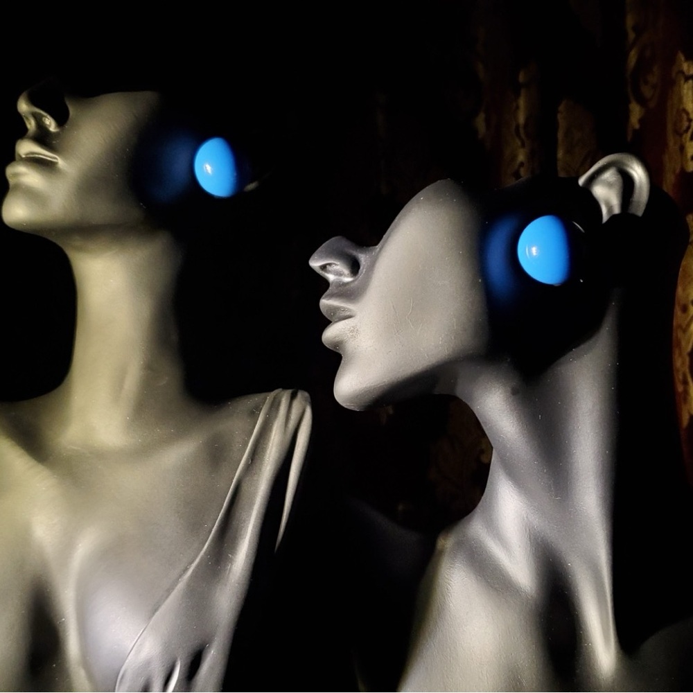 Sapphire Blue Ball-Shaped Large Silver Stud Earrings